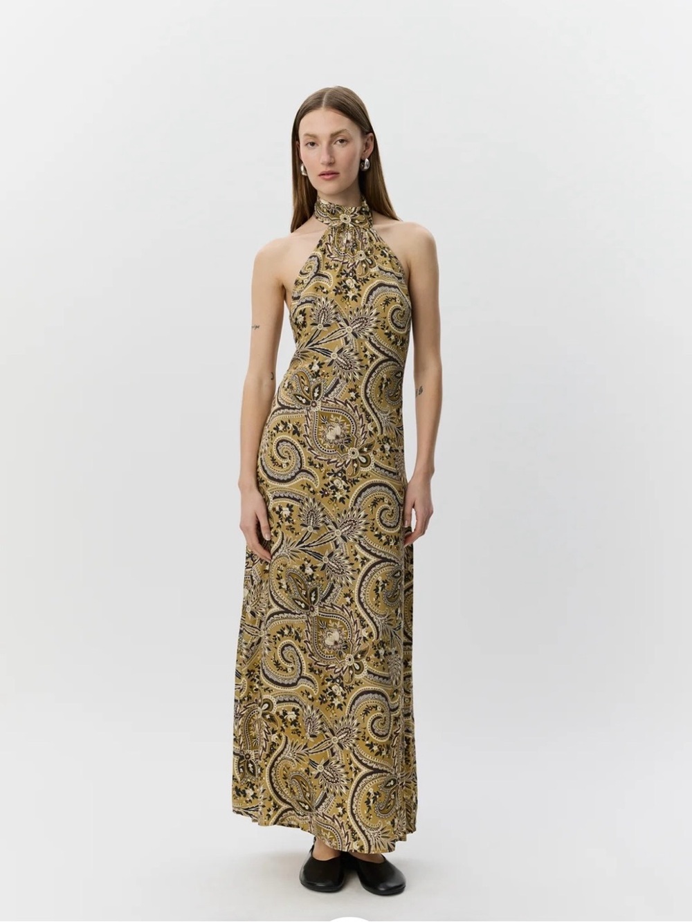 Paisley Halter Maxi Dress in Mustard